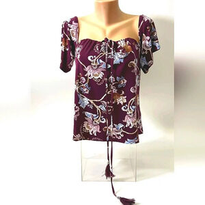 BRAND NEW WHITE HOUSE BLACK MARKET FLORAL MULTI WAYS TO WEAR BLOUSE SIZE 2